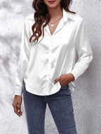 Satin knoop blouse - elegante dames top met lange mouwen