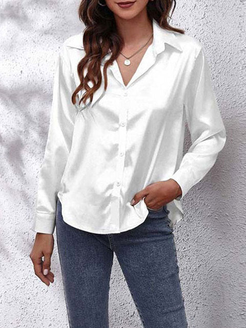 Lange mouw satijnen blouse - elegante dames button-up top