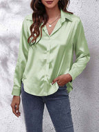 Satin knoop blouse - elegante dames top met lange mouwen