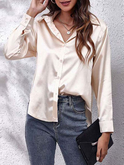 Satin knoop blouse - elegante dames top met lange mouwen
