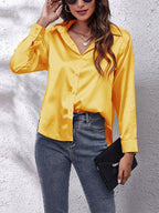 Satin knoop blouse - elegante dames top met lange mouwen