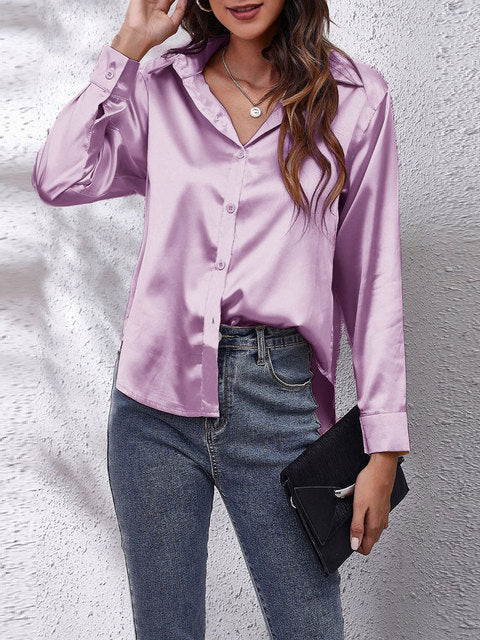 Satin knoop blouse - elegante dames top met lange mouwen