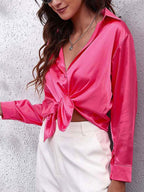 Lange mouw satijnen blouse - elegante dames button-up top