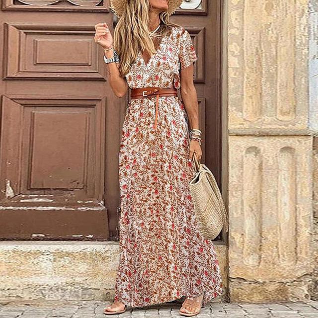 Dames maxi jurk met bloemenprint - elegante boho stijl voor de zomerse uitjes