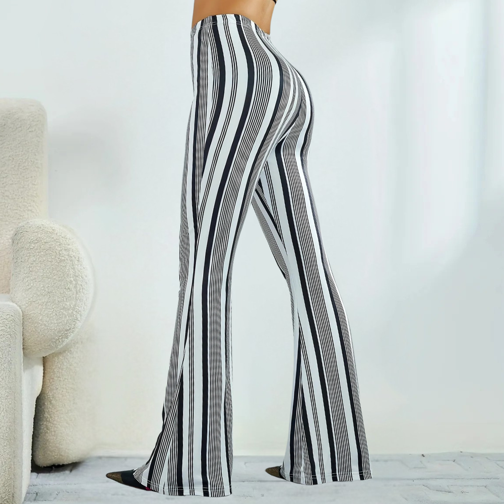 Gestreepte wijde broek - zwart-wit dames flare pants