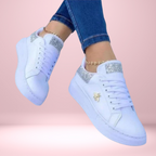 Dames glitzy sneakers - stijlvolle witte sneakers met glitterdetails