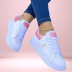 Dames glitzy sneakers - stijlvolle witte sneakers met glitterdetails