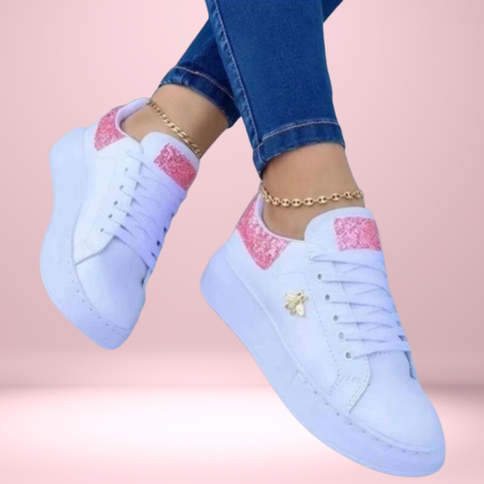 Dames glitzy sneakers - stijlvolle witte sneakers met glitterdetails