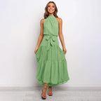 Dames polka dot maxi jurk - elegante halterjurk voor zomerse gelegenheden