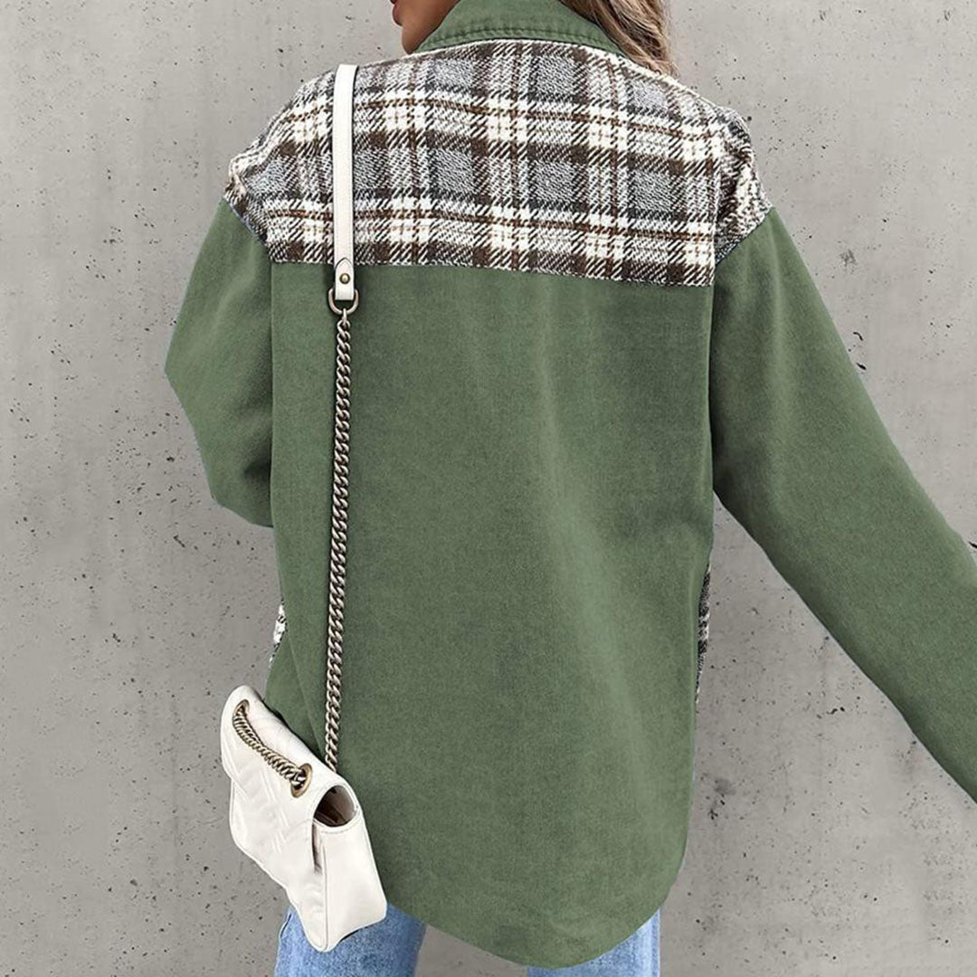 Dames denim shirtjack - stijlvol oversized jack met plaiddetails - Bakkermode.nl