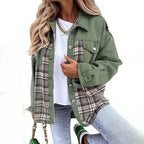 Dames denim shirtjack - stijlvol oversized jack met plaiddetails - Bakkermode.nl