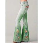 Flared jeans met vintage bloemenprint - dames stijlvolle denim broeken