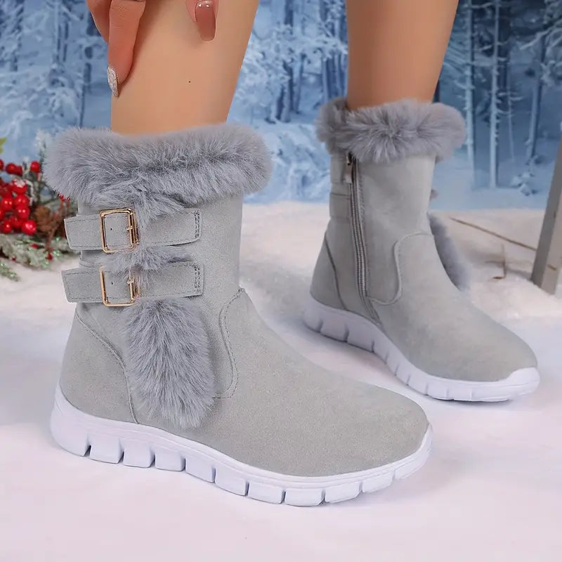 Winter enkellaarsjes - verwarmde damesboots met een faux fur trim