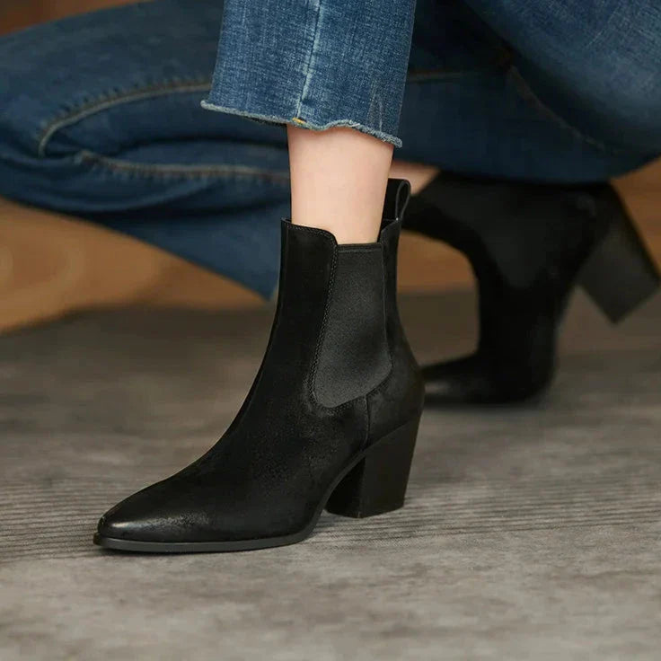 Western leren enkellaarzen dames – comfortabele blokhak - Bakkermode.nl