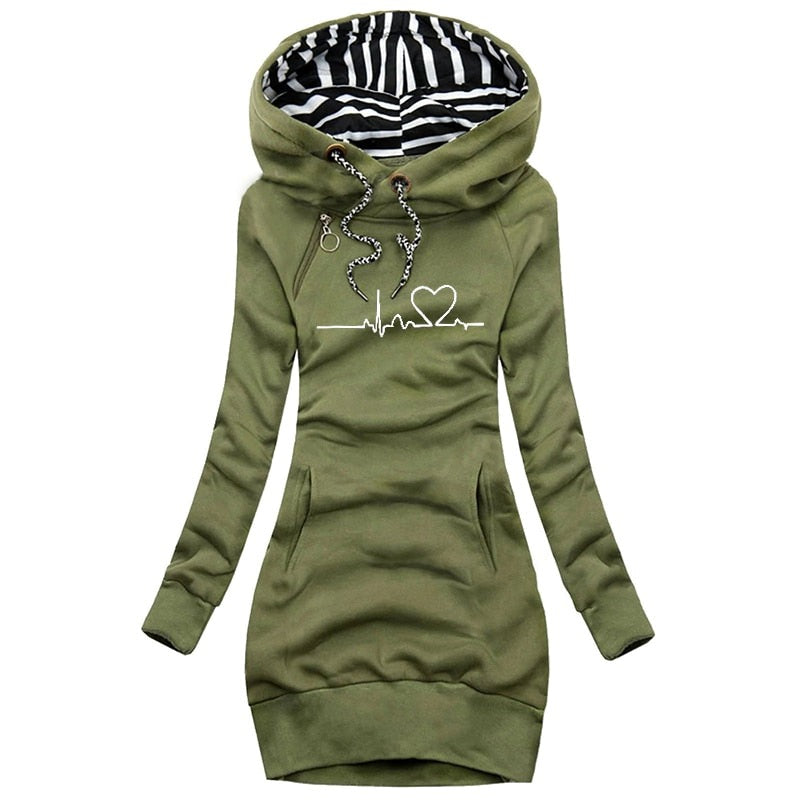 Hooded pullover jurk - stijlvolle dames winter hoodie jurk - Bakkermode.nl