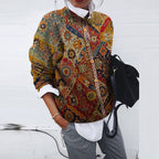 Vintage patterned jacket - dames elegante multikleurige knoopjacket