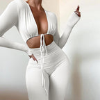 2-delige set van crop top en leggings - dames fitted loungewear outfit