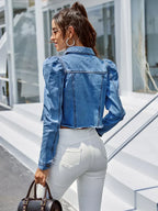 Denimjack - trendy cropped damesjack met pofmouwen