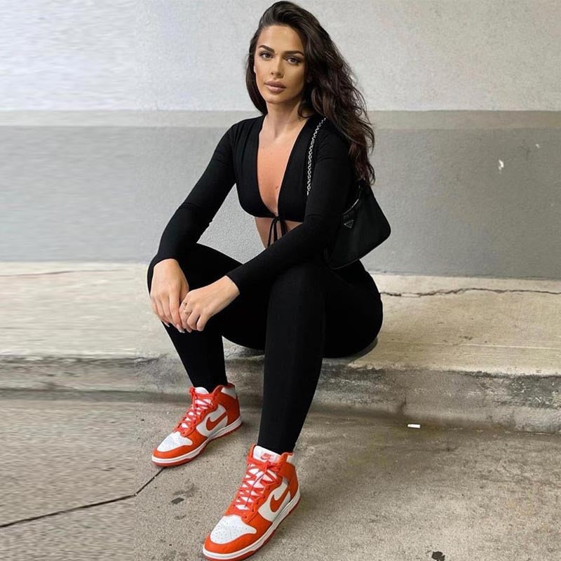 2-delige set van crop top en leggings - dames fitted loungewear outfit