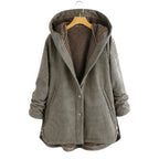 Geruite hooded coat - dames oversized fleece-gekante jas