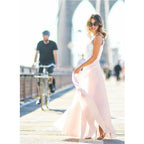 Roze avondjurk met delicate kanten details - elegante maxi jurk