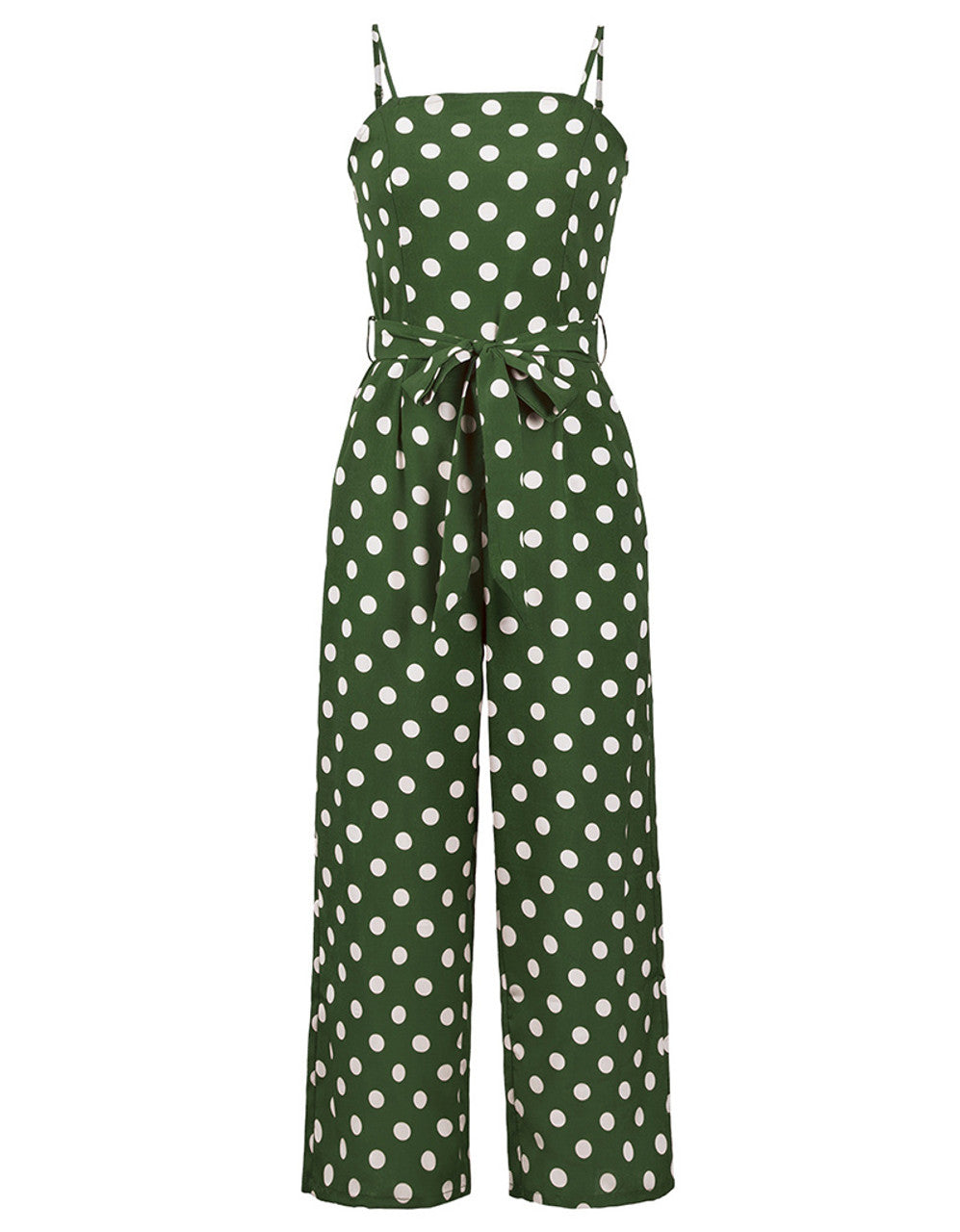 Groene jumpsuit met stippen - trendy halternek ontwerp voor dames