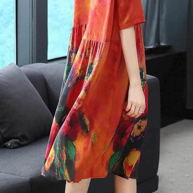 Bloemige maxi jurk - verfijnde zijden-look evening gown