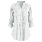 Dames lange blouse met kantdetails - stijlvolle button-up shirt