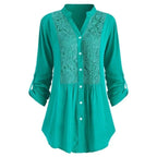 Dames lange blouse met kantdetails - stijlvolle button-up shirt