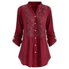 Dames lange blouse met kantdetails - stijlvolle button-up shirt