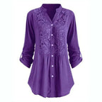 Dames lange blouse met kantdetails - stijlvolle button-up shirt