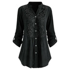 Dames lange blouse met kantdetails - stijlvolle button-up shirt
