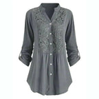 Dames lange blouse met kantdetails - stijlvolle button-up shirt