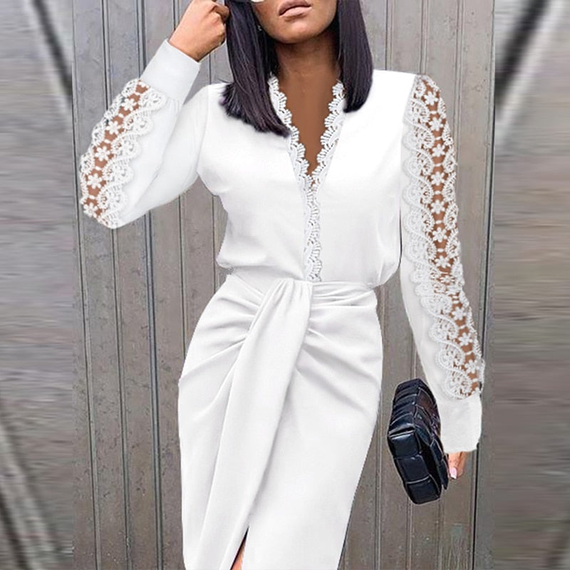 Damesblouse - elegante top met verfijnde kanten mouwen