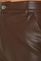 Faux leren broek - hoge taille brede pijpen dames broek