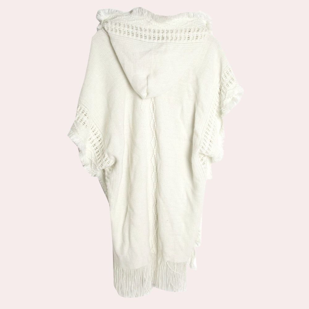 Beige poncho trui - stijlvolle gebreide poncho met capuchon voor dames