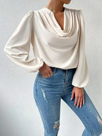 Dames blouse met cowl hals - elegante lange mouwen top