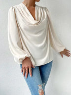 Dames blouse met cowl hals - elegante lange mouwen top