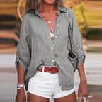 Dames t-shirt van lichtgewicht linnen met lange mouwen voor casual zomerdagen - moeiteloze stijl en veelzijdig mode-item