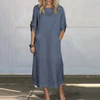 Dames casual midi jurk in relaxte pasvorm van linnen - dagelijkse outfit voor vrouwen