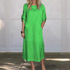 Dames casual midi jurk in relaxte pasvorm van linnen - dagelijkse outfit voor vrouwen