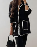 Dames longline cardigan met contrasterende bies - stijlvolle, lichte laagjes voor casual en kantoorlooks