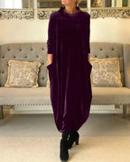 Dames casual jurk velvet midi - elegante lange mouwen met zakken voor avondkleding