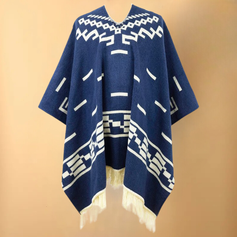 Poncho - klassieke dames poncho voor de winter met geometrisch ontwerp
