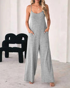 Dames jumpsuit met spaghetti bandjes - relaxte grijze casual outfit met handige zakken