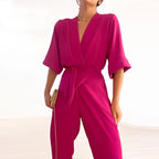 Dames jumpsuit met wikkelstijl voor avondkleding - chique lange mouwen, elegante uitstraling