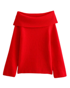 Off-shoulder pullover - leuke dames ribbed knit top - Bakkermode.nl
