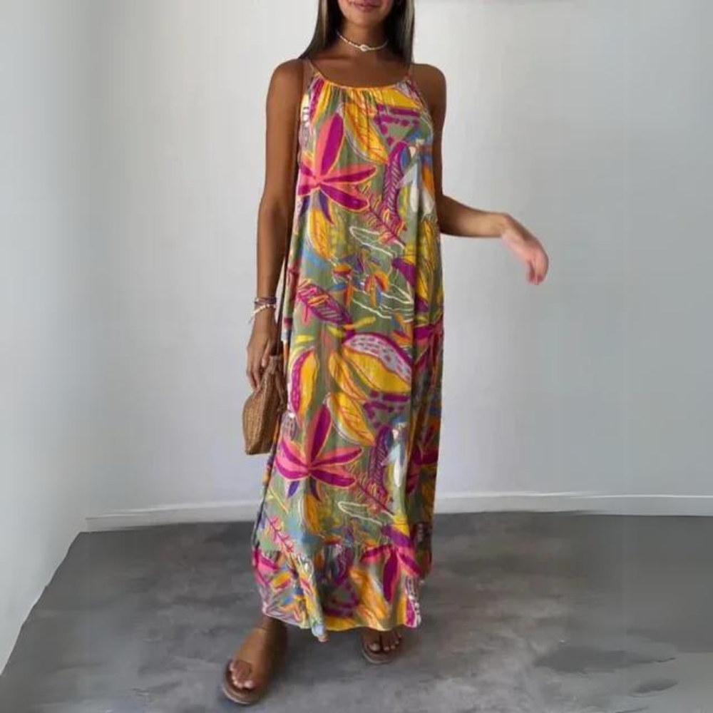 Vrouwen maxi jurk - lichtgewicht zomerstijl met levendige tropische print voor casual uitjes