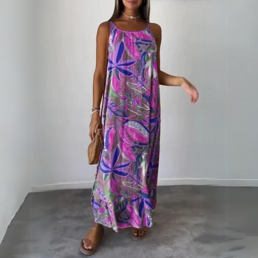 Vrouwen maxi jurk - lichtgewicht zomerstijl met levendige tropische print voor casual uitjes