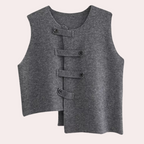 Gezellige dames waistcoat - stijlvolle grijze vest met unieke knopen